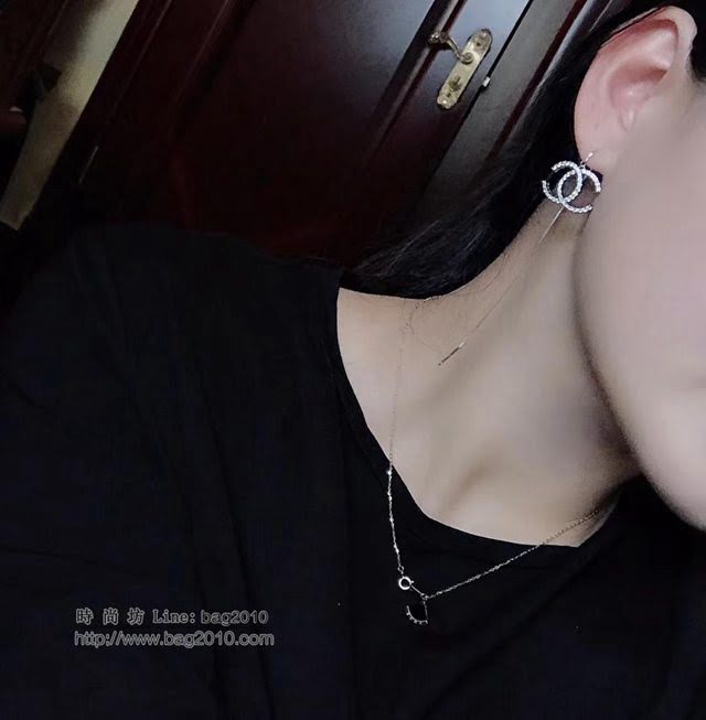 chanel耳環 香奈兒Chanel經典滿鑽 純銀系列 流蘇經典logo耳線 925純銀耳環  gzsc1432